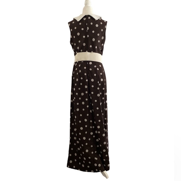 Vintage 70’s chocolate brown white polka dot maxi dress - Picture 2 of 11